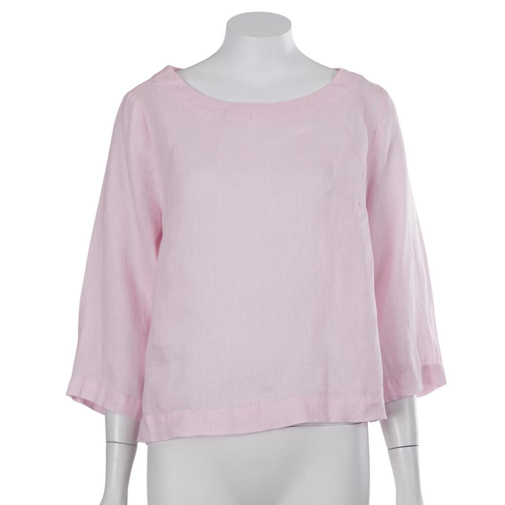 Martha Stewart Top M Pink 100% Linen 3/4 Sleeve Boxy Cropped Pullover Casual
